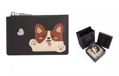 奢护匠心坊 可爱小熊卡包 头层牛皮 钱包一体大容量多卡位真皮轻薄证件收纳包带 男女同款情侣款 棕色