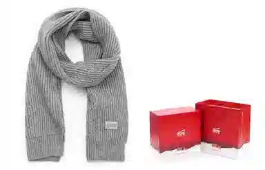 肯默 皮标纯色针织围巾 毛线围脖 秋冬保暖加厚 情侣款