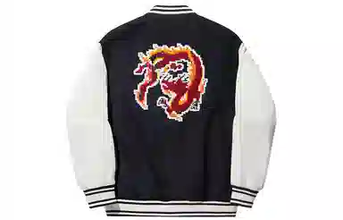 中国李宁 日进斗金系列 拼接条纹单排扣长袖棒球服 男款 黑色米白色