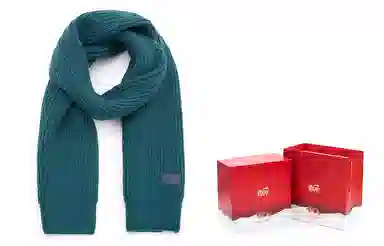 肯默 皮标纯色针织围巾 毛线围脖 秋冬保暖加厚 情侣款