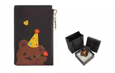 奢护匠心坊 可爱小熊卡包 头层牛皮 钱包一体大容量多卡位真皮轻薄证件收纳包带 男女同款情侣款 棕色