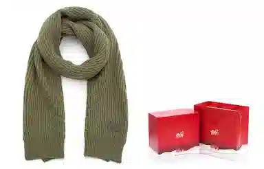 肯默 皮标纯色针织围巾 毛线围脖 秋冬保暖加厚 情侣款