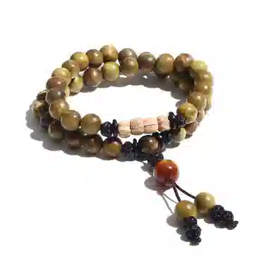 饰伴 绿檀香木  国潮新中式森系檀木佛珠新中式国风檀香莲花转运珠多圈叠戴 手链 男女同款情侣款