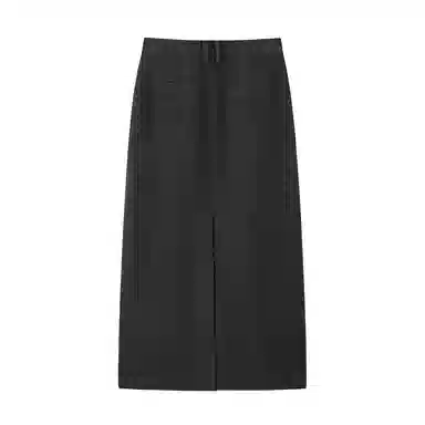 周淼 纯色斜纹捏褶高腰毛呢休闲长裙 女款