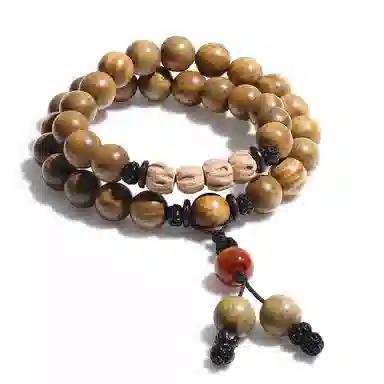 饰伴 绿檀香木  国潮新中式森系檀木佛珠新中式国风檀香莲花转运珠多圈叠戴 手链 男女同款情侣款