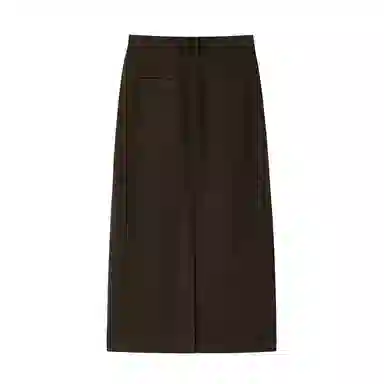 周淼 纯色斜纹捏褶高腰毛呢休闲长裙 女款