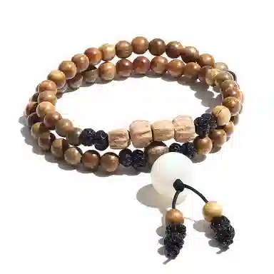 饰伴 绿檀香木  国潮新中式森系檀木佛珠新中式国风檀香莲花转运珠多圈叠戴 手链 男女同款情侣款