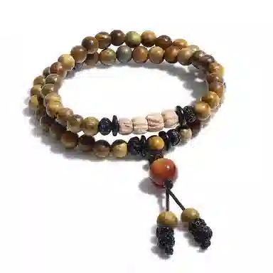 饰伴 绿檀香木  国潮新中式森系檀木佛珠新中式国风檀香莲花转运珠多圈叠戴 手链 男女同款情侣款