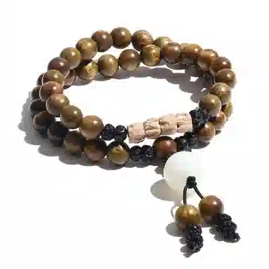 饰伴 绿檀香木  国潮新中式森系檀木佛珠新中式国风檀香莲花转运珠多圈叠戴 手链 男女同款情侣款