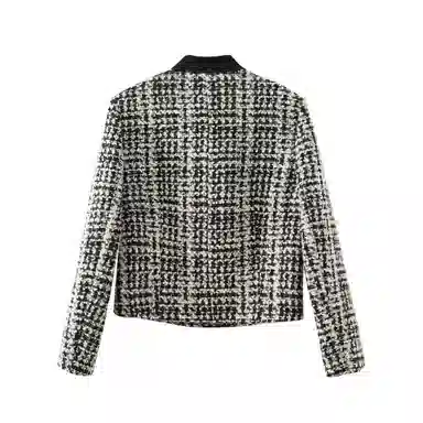 娅丽达 立领千鸟格小香风羊毛加厚夹克 女款 黑色