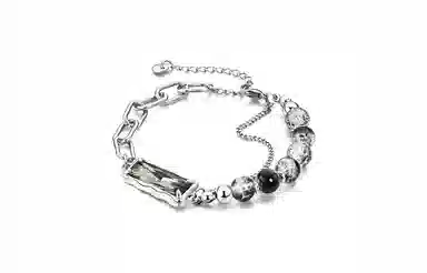 牧言 中性风潮酷简约小众设计高级感 冰裂亮面圆珠双层不规则拼接镂空链条百搭手饰 合金 手链 男女同款情侣款