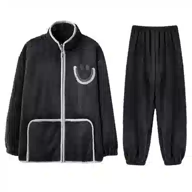 兰缪 秋冬季珊瑚绒男生睡衣 学生宿舍运动休闲加厚加绒家居服可外穿 家居套装  男款  白色