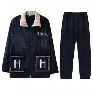 LAMIU Coral Fleece Pajama Set Blue Black