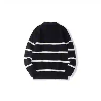 我是大卫 半开襟拉链设计套头针织衫 男女同款 黑色条纹
