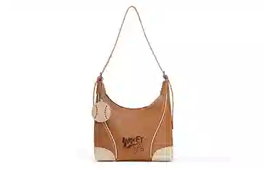 音魅 美式复古托特包简约美拉德拼接合成革单肩包通勤手提包大学生 女款 棕色/杏色