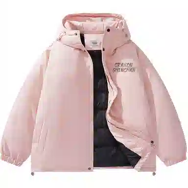 蜡笔小新 户外休闲奔跑线稿卡通人物字母印花保暖加厚休闲宽松可调节连帽羽绒服外套 男女同款