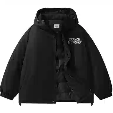 蜡笔小新 户外休闲奔跑线稿卡通人物字母印花保暖加厚休闲宽松可调节连帽羽绒服外套 男女同款