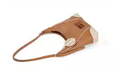 音魅 美式复古托特包简约美拉德拼接合成革单肩包通勤手提包大学生 女款 棕色/杏色