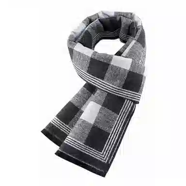 浪莎 保暖加厚黑灰格子 绒线围巾 男款