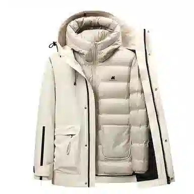 鸭鸭 可拆卸内胆三合一三防连帽纯色长袖羽绒服 女款