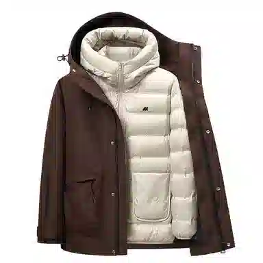 鸭鸭 可拆卸内胆三合一三防连帽纯色长袖羽绒服 女款