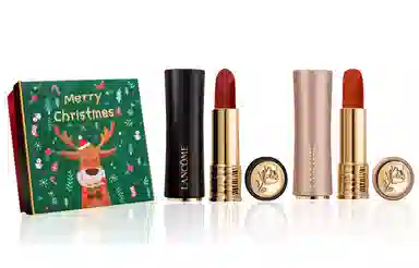 兰蔻 黑管小蛮腰口红+粉金管小蛮腰双色唇膏 圣诞限量麋鹿礼盒 显白显气色