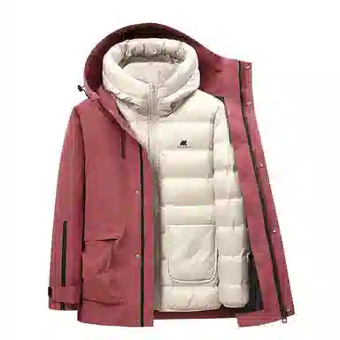 鸭鸭 可拆卸内胆三合一三防连帽纯色长袖羽绒服 女款