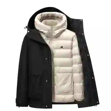 鸭鸭 可拆卸内胆三合一三防连帽纯色长袖羽绒服 女款