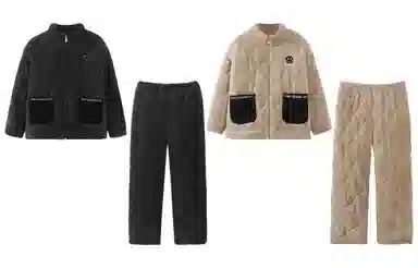 小情歌 暖洋洋的加厚珊瑚绒三层夹棉保暖睡衣男秋冬家居服男冬季长袖长裤男士女士高领超厚可外穿家居套装 情侣款 卡其色+黑色
