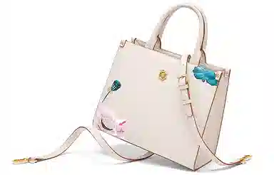 宫选 荷花系列 新潮古风复古香风 简约玉佩挂件 荷花莲花刺绣 山水庭院 牛皮 单肩斜挎手提包 小号 女款 荷塘月色