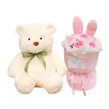 公主恋人 小熊花束组合 熊熊小香风玫瑰 玩偶 毛绒公仔