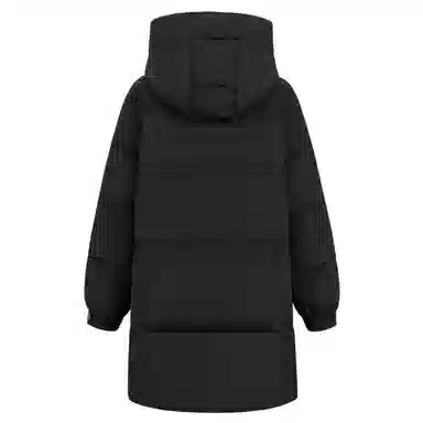 九条喵 加厚连帽收腰中长款羽绒服 女款 黑色