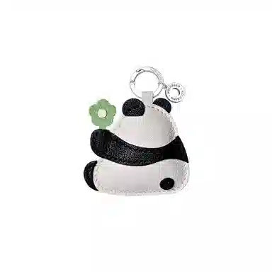 后鸟 大熊猫花花可爱呆萌包包挂件挂饰吊饰品车挂小众 小羊皮 钥匙扣 男女同款情侣款 黑白