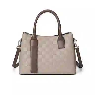 稻草人 时髦棋盘格纹理大容量撞色 聚氨酯 通勤包单肩斜挎手提包 常规 女款 奶茶色/米白