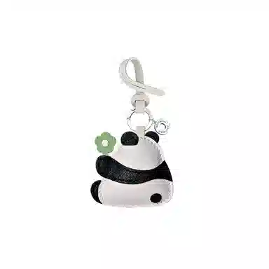 后鸟 大熊猫花花可爱呆萌包包挂件挂饰吊饰品车挂小众 小羊皮 钥匙扣 男女同款情侣款 黑白