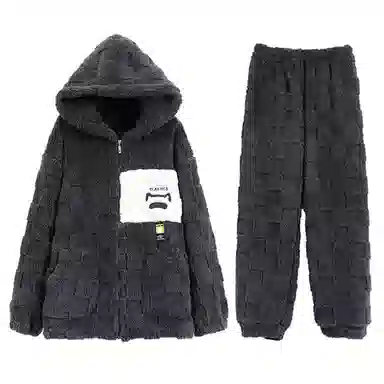 兰缪 秋冬季珊瑚绒睡衣 加厚加绒家居服 家居套装  男款  黑色