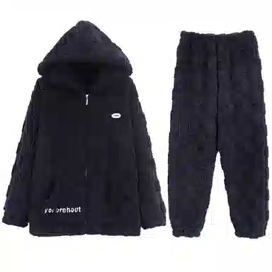 兰缪 秋冬季珊瑚绒睡衣 加厚加绒家居服 家居套装  男款  黑色