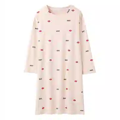 Huggy Kissy Long Sleeve Cotton Nightdress Gray Pink