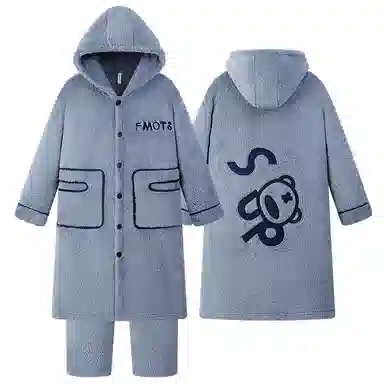 兰缪 秋冬季珊瑚绒男生 睡衣 卡通大象加厚加绒可外穿家居服睡衣套装 男款 黑色