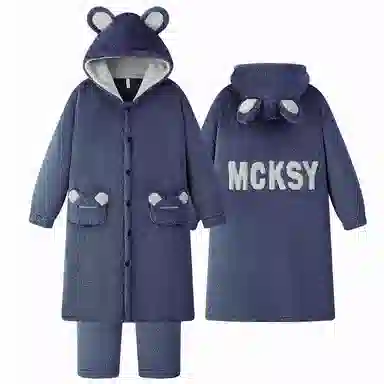 兰缪 秋冬季珊瑚绒男生 睡衣 卡通大象加厚加绒可外穿家居服睡衣套装 男款 黑色