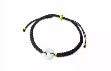 牧言 国潮复古新中式简约小众设计高级感 镂空编织黑绳可调节手饰 琉璃 平安扣玉石手链 男女同款情侣款