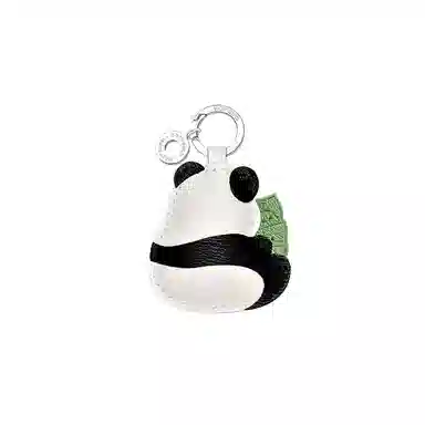 后鸟 可爱大熊猫啃竹子竹笋 羊皮 挂件 男女同款情侣款 黑白