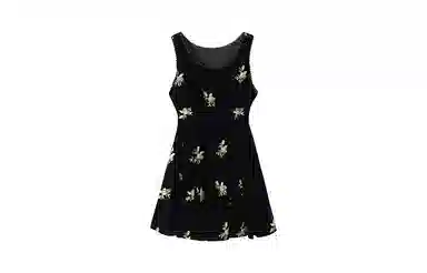 花栗鼠小姐 绣花丝绒印花短款无袖连衣裙 女款