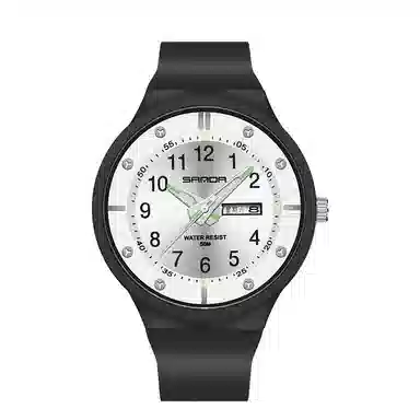 三达学生简约休闲潮流手表双历夜光防水石英机芯黑色表盘男表国表