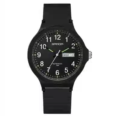 三达国表双日历电子石英机芯表户外防水简约男女学生情侣腕表男女同款 黑色表盘