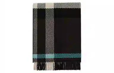 Burberry Check Fringed Wool Scarf Gray