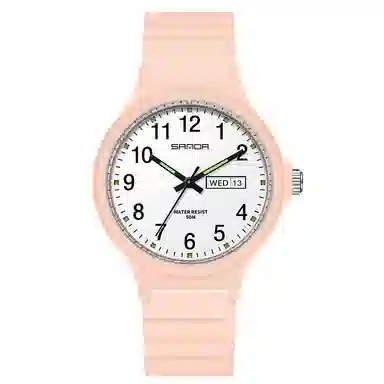 三达国表双日历电子石英机芯表户外防水简约男女学生情侣腕表男女同款 黑色表盘