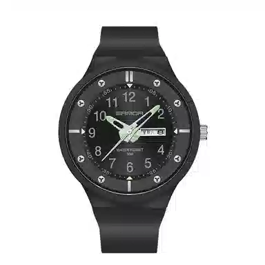 三达学生简约休闲潮流手表双历夜光防水石英机芯黑色表盘男表国表