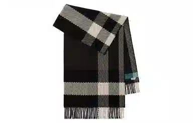 Burberry Check Fringed Wool Scarf Gray