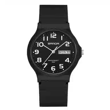 三达国表双日历电子石英机芯表户外防水简约男女学生情侣腕表男女同款 黑色表盘